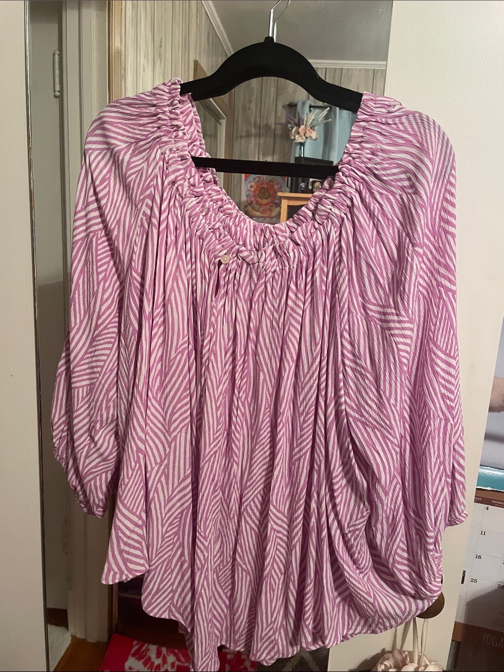 Terra & Sky Pink and White Printed Peasant Top